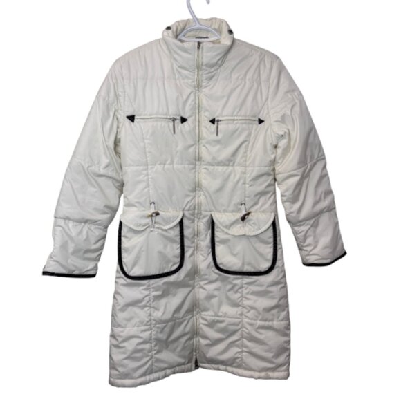 MaxMara long fur neck mid-length quilted puffer coat white women's size 8 - Picture 3 of 13